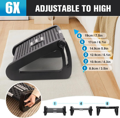 Foot Rest under Desk Ergonomic - 6 Height Adjustable, Manual Massage Rollers, Premium Vinyl Cover & Sturdy Plastic Frame for Home Office & Gaming