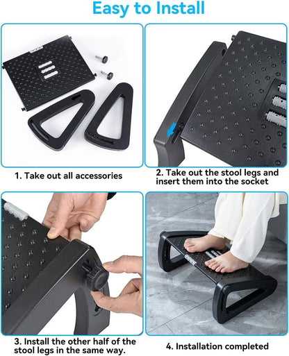 Foot Rest under Desk Ergonomic - 6 Height Adjustable, Manual Massage Rollers, Premium Vinyl Cover & Sturdy Plastic Frame for Home Office & Gaming