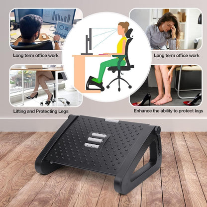 Foot Rest under Desk Ergonomic - 6 Height Adjustable, Manual Massage Rollers, Premium Vinyl Cover & Sturdy Plastic Frame for Home Office & Gaming