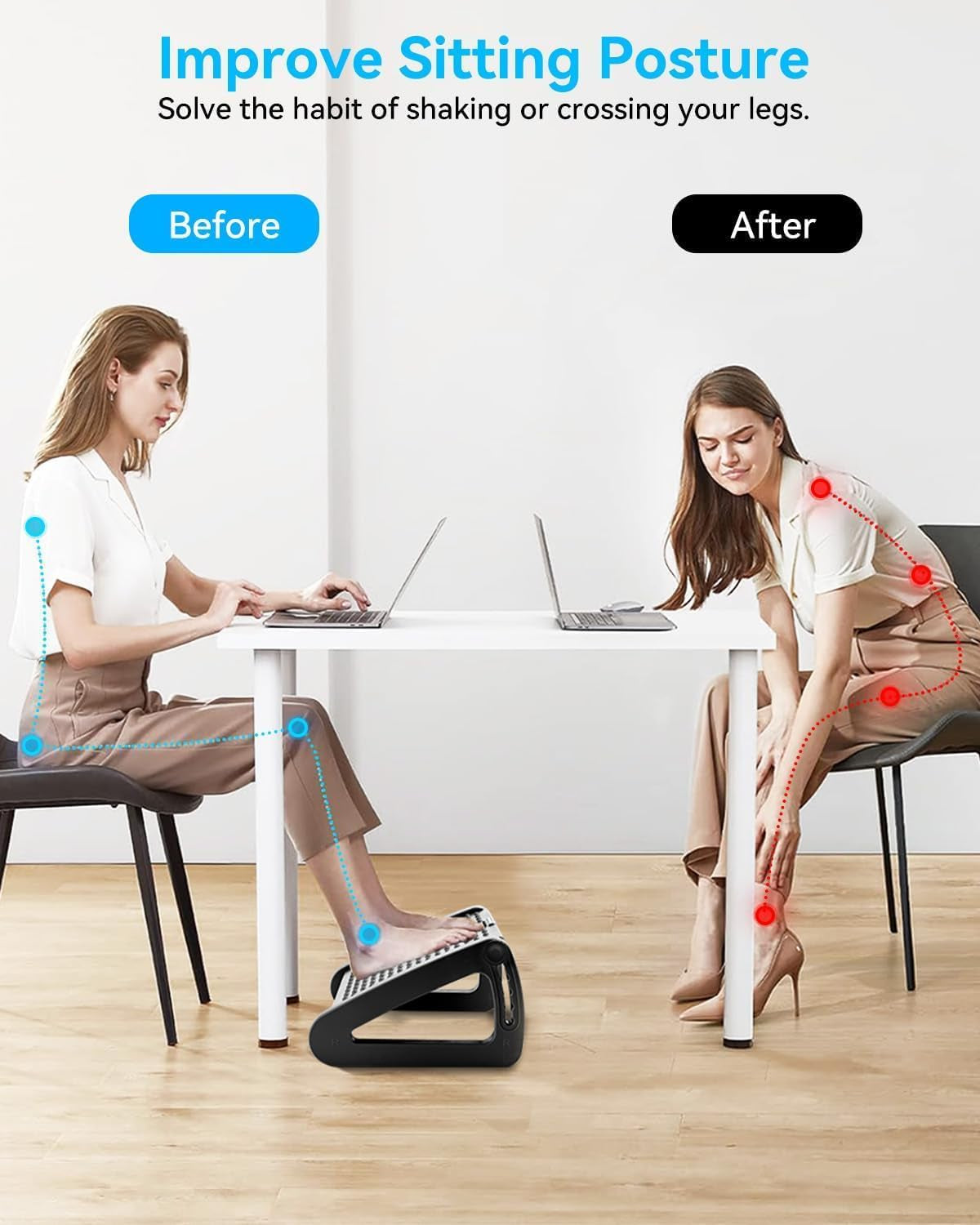 Foot Rest under Desk Ergonomic - 6 Height Adjustable, Manual Massage Rollers, Premium Vinyl Cover & Sturdy Plastic Frame for Home Office & Gaming