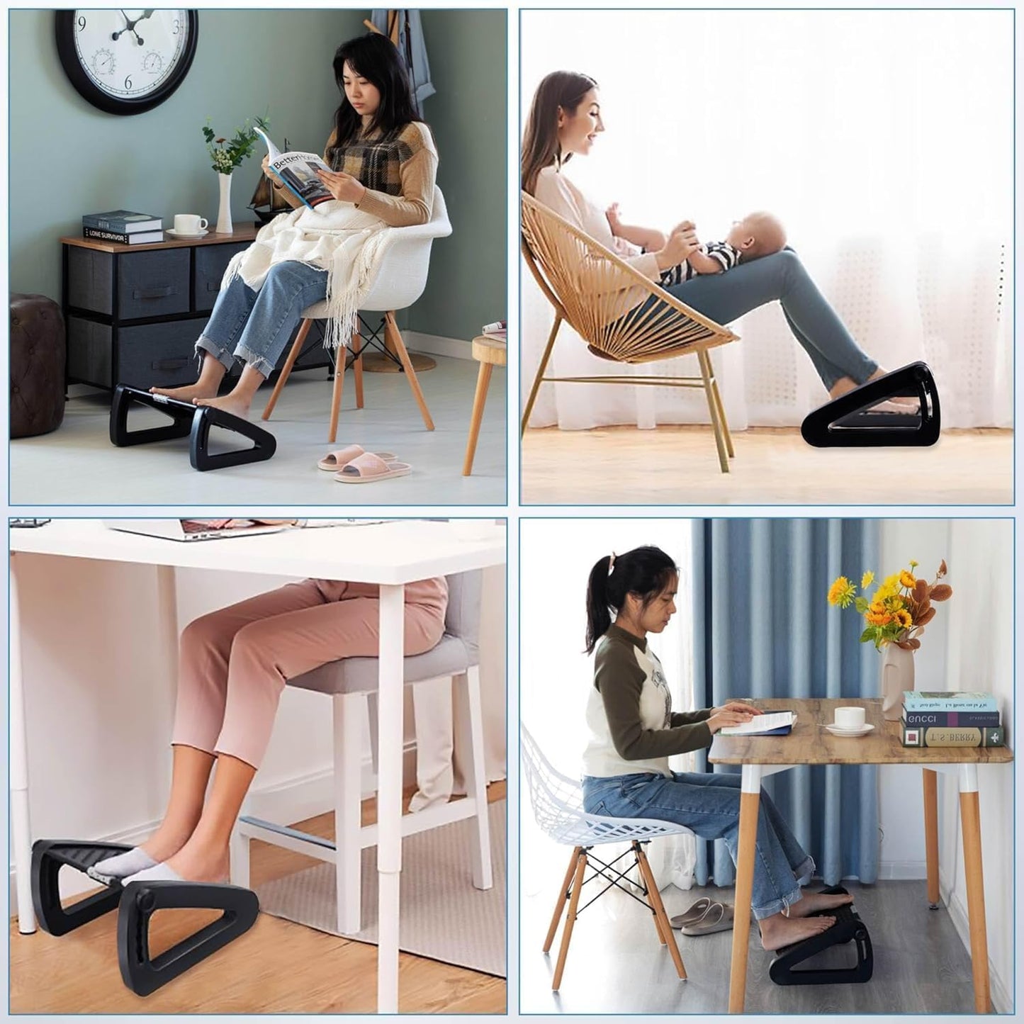 Foot Rest under Desk Ergonomic - 6 Height Adjustable, Manual Massage Rollers, Premium Vinyl Cover & Sturdy Plastic Frame for Home Office & Gaming